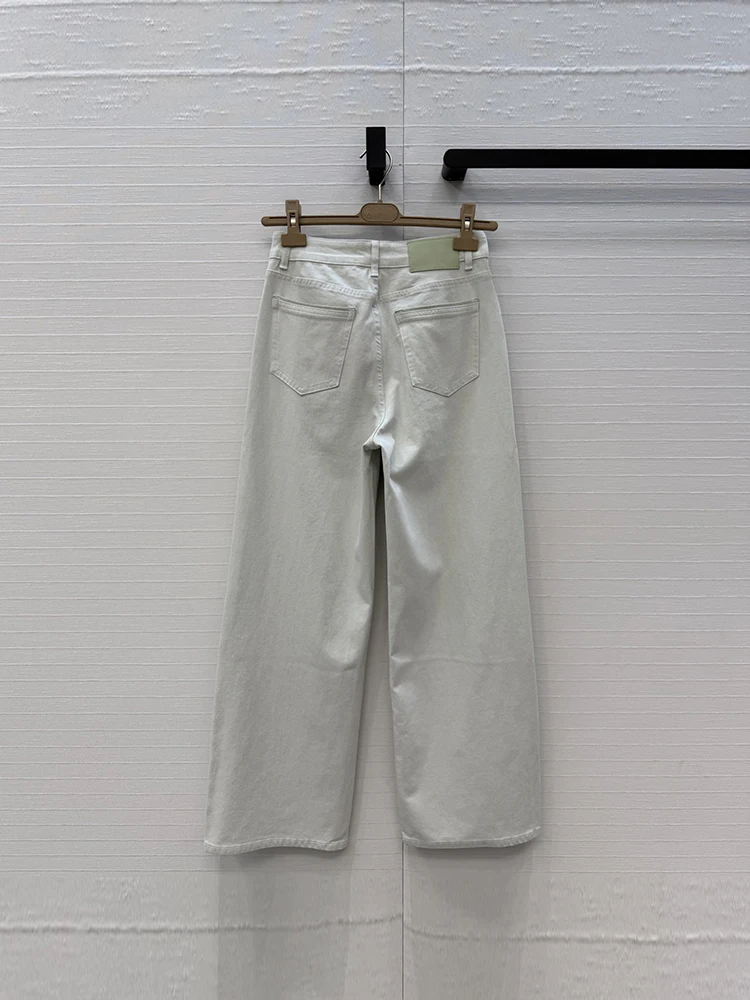 Spring Summer Fashion Outdoors Greyish Green Classic Casual Jeans Women's Middle Waist Multi Pocket Straight Barrel Trousers