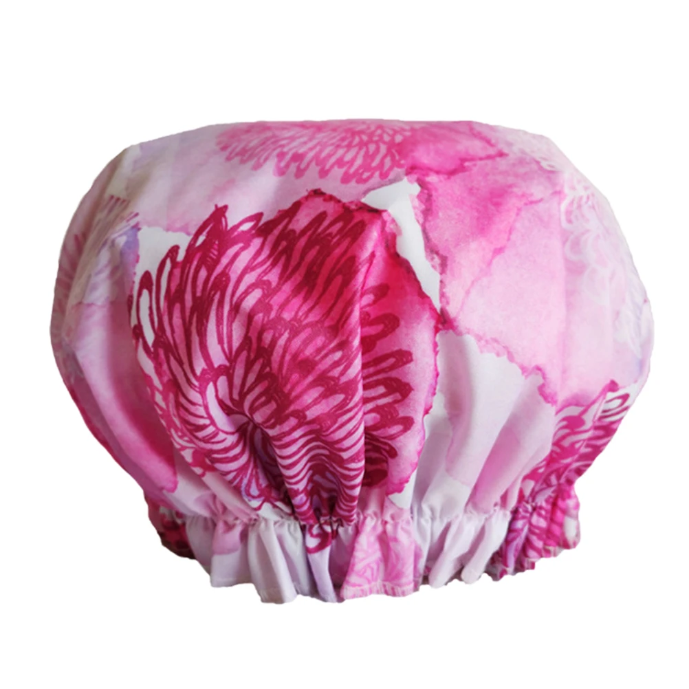

2pcs Double Layer Shower Hat Chic Bathing Waterproof Hair Protective Caps Bath Hat for Women Ladies Female (Chrysanthemum Patter