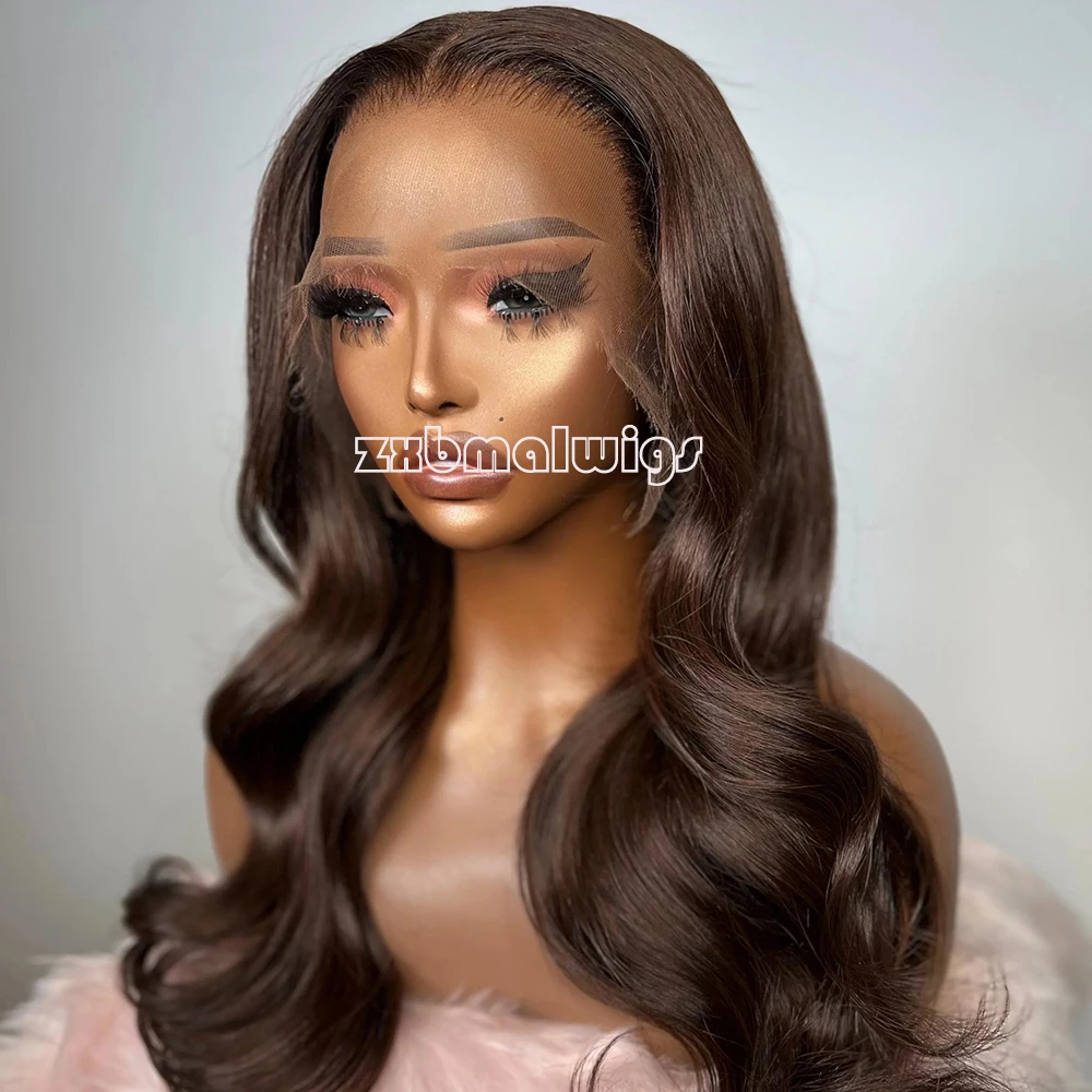 Synthetic Hair Chocolate Brown Body Wave 13X4 Lace Front Wig For Women Glueless Preplucked Daily Cosplay Heat Resistant Fiber