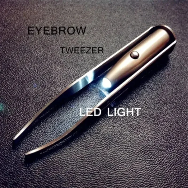 Lighted Stainless Steel Tweezers Kit for Eyelash Extensions & Brow Grooming, Built-in LED Illuminated Precision Hair Plucking
