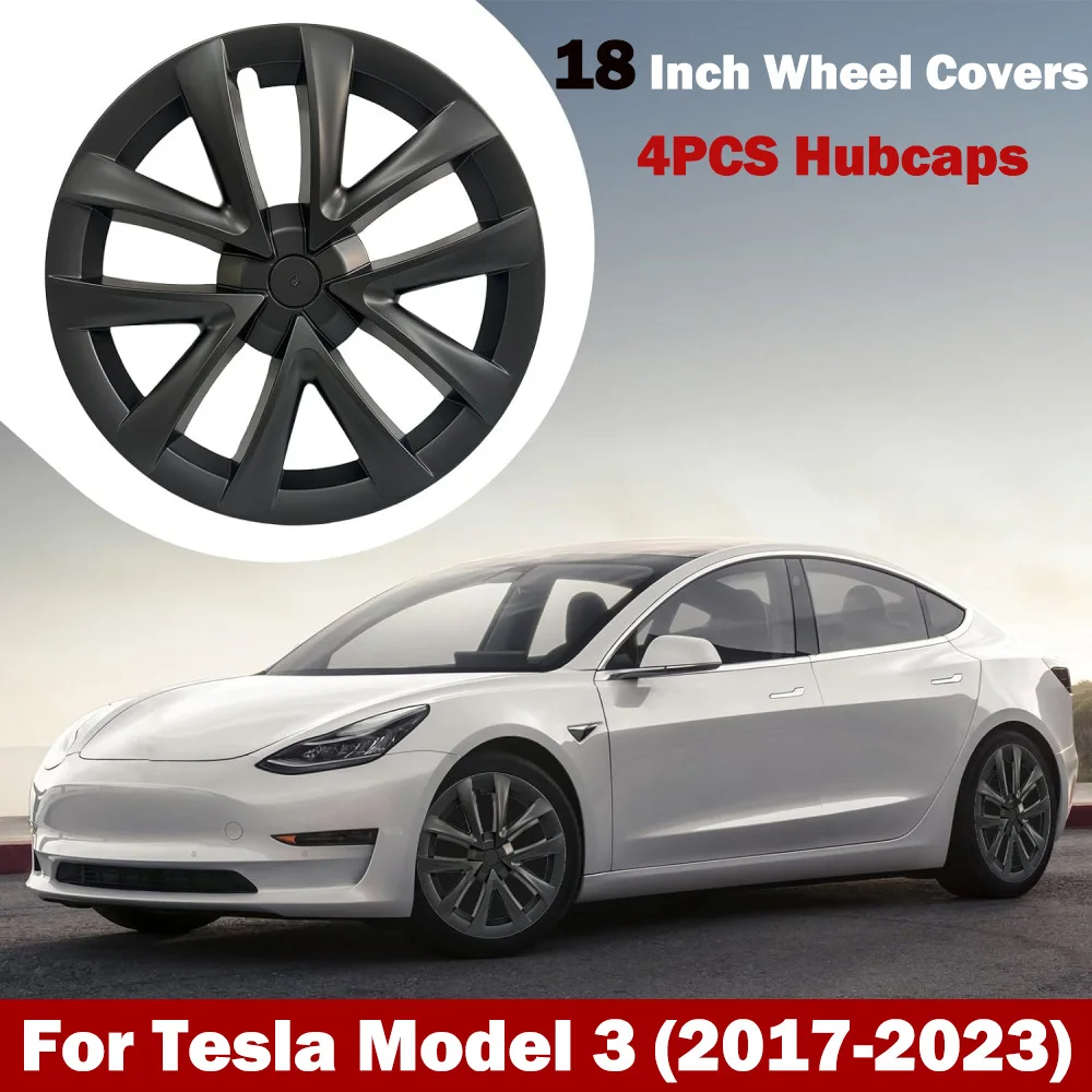 

For Tesla Model 3 2017-2023 Hubcaps,18 Inch Wheel Covers ABS Hubcaps Replacement Wheel Rim Protector Kit 4Pcs