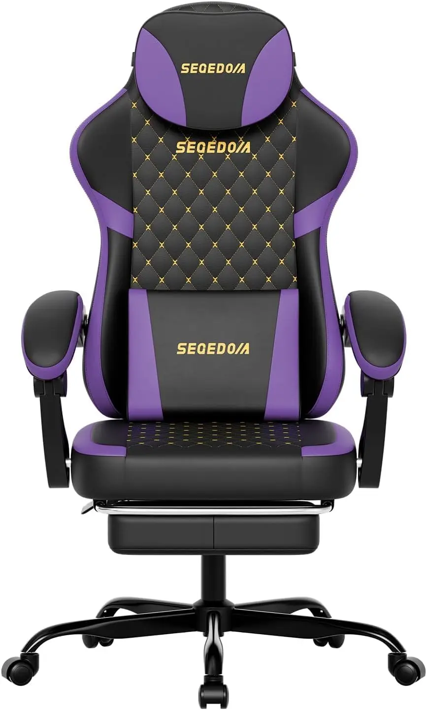 Ergonomic Gaming Chair with Footrest & Massage Lumbar Pillow, Height Adjustable 360° Swivel Computer Chair, Linked Armrest & Headrest for Office Gaming (Black Green image 8