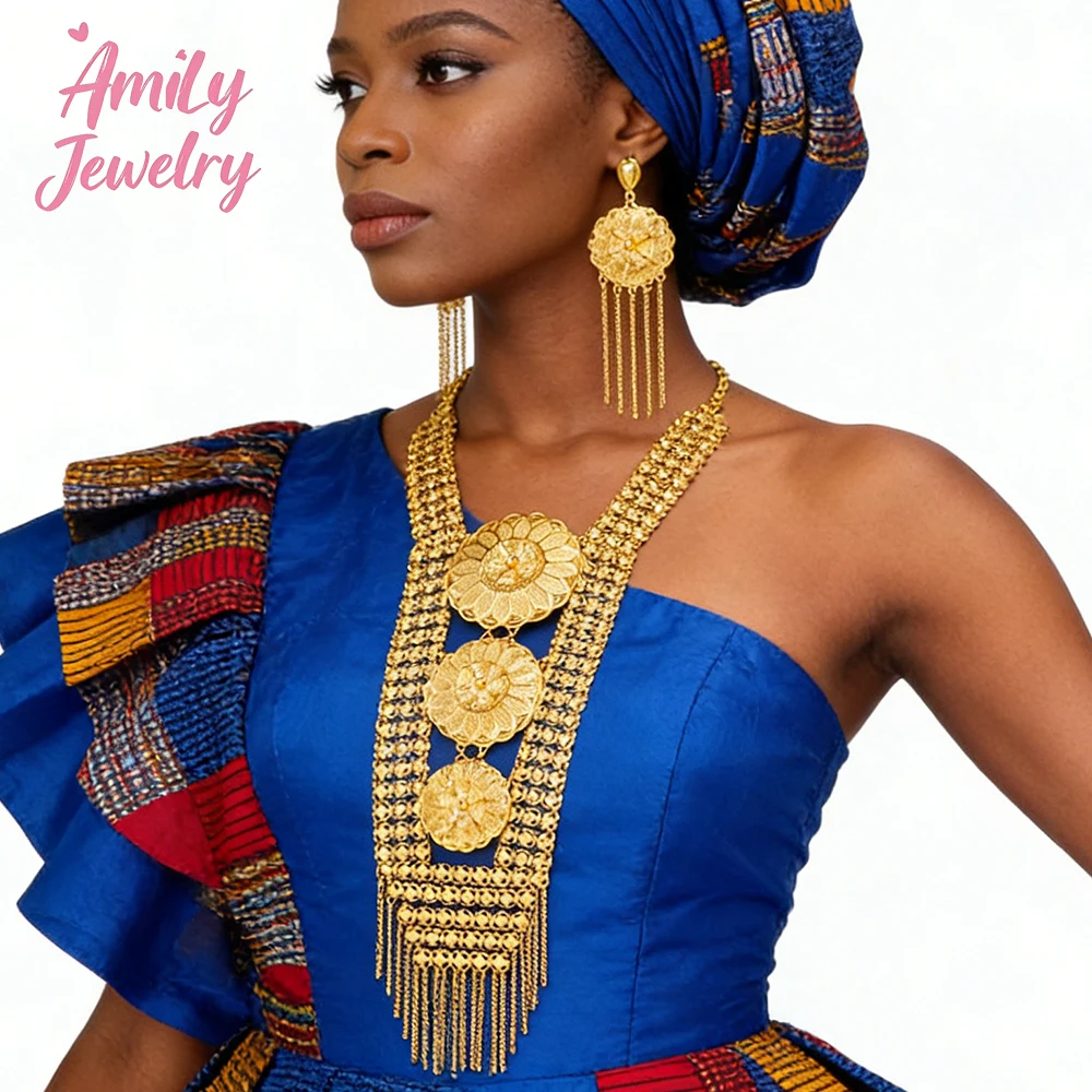 

Dubai Necklace Fashion Earring Aarb Jewelry Set Women Tassel Earring Jewelry African Necklace Drop Earring Jewelry Wedding Party