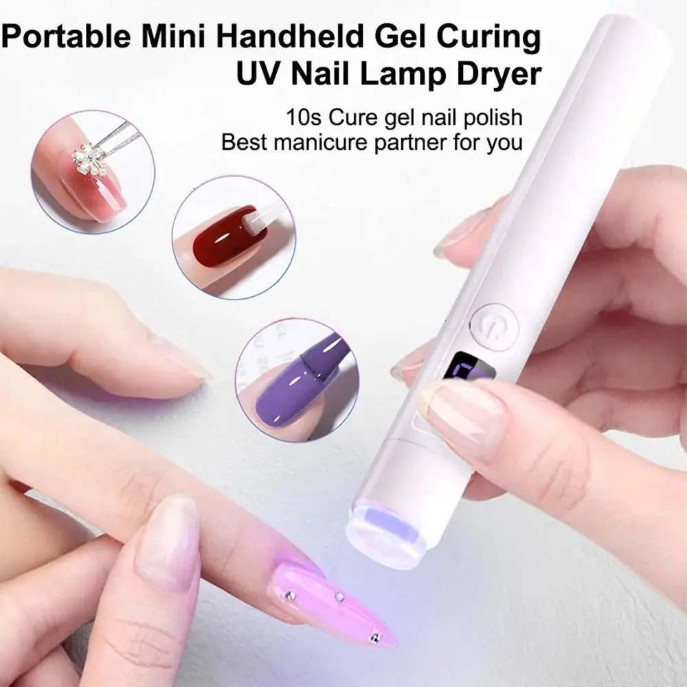 

Portable UV LED Nail Lamp 2 Modes Fast Curing Mini Handheld UV Light LED Display with Silicone Nail Stamp