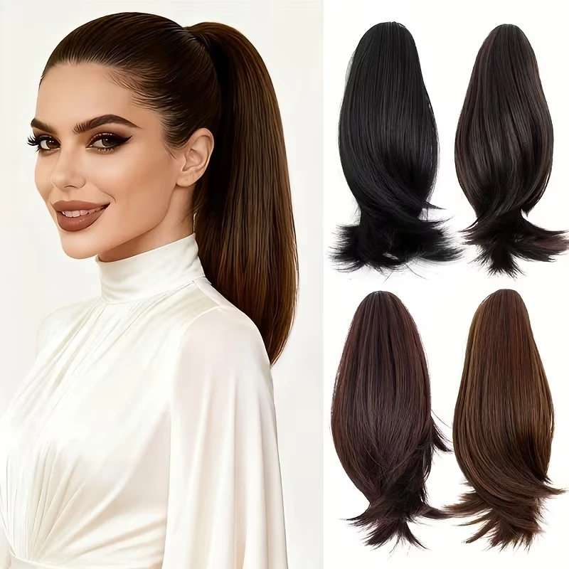 

10Inch Synthetic Short Straight Hair Extension Claw Clip-in Ponytail Black Brown High Temperature Fiber Hairpiece for Women