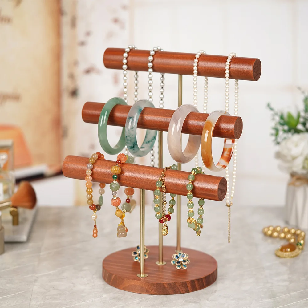 

Solid Wood Brown Large Jewelry Rack 3-layers Bracelet Display Rack Bracelet Watch Storage Ring Jewelry Rack