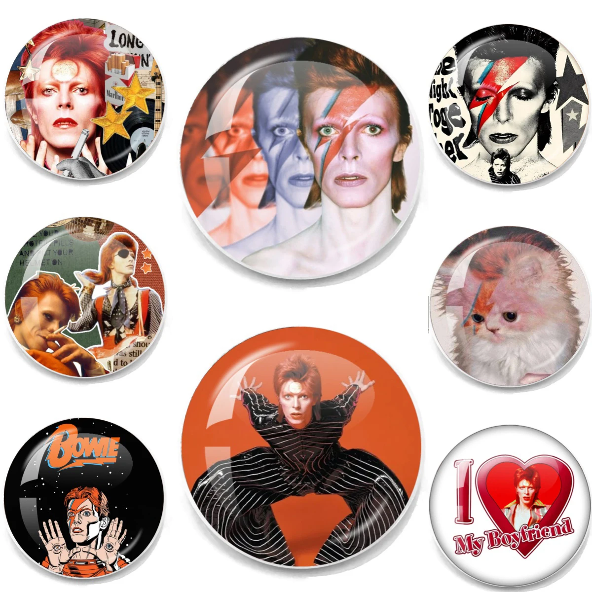 D-David B-Bowie Rock Music Star Metal Glass Cabochon 20/25mm Brooch Lapel Pin Vintage Badge Clothes Backpack Hat Decoration Gift