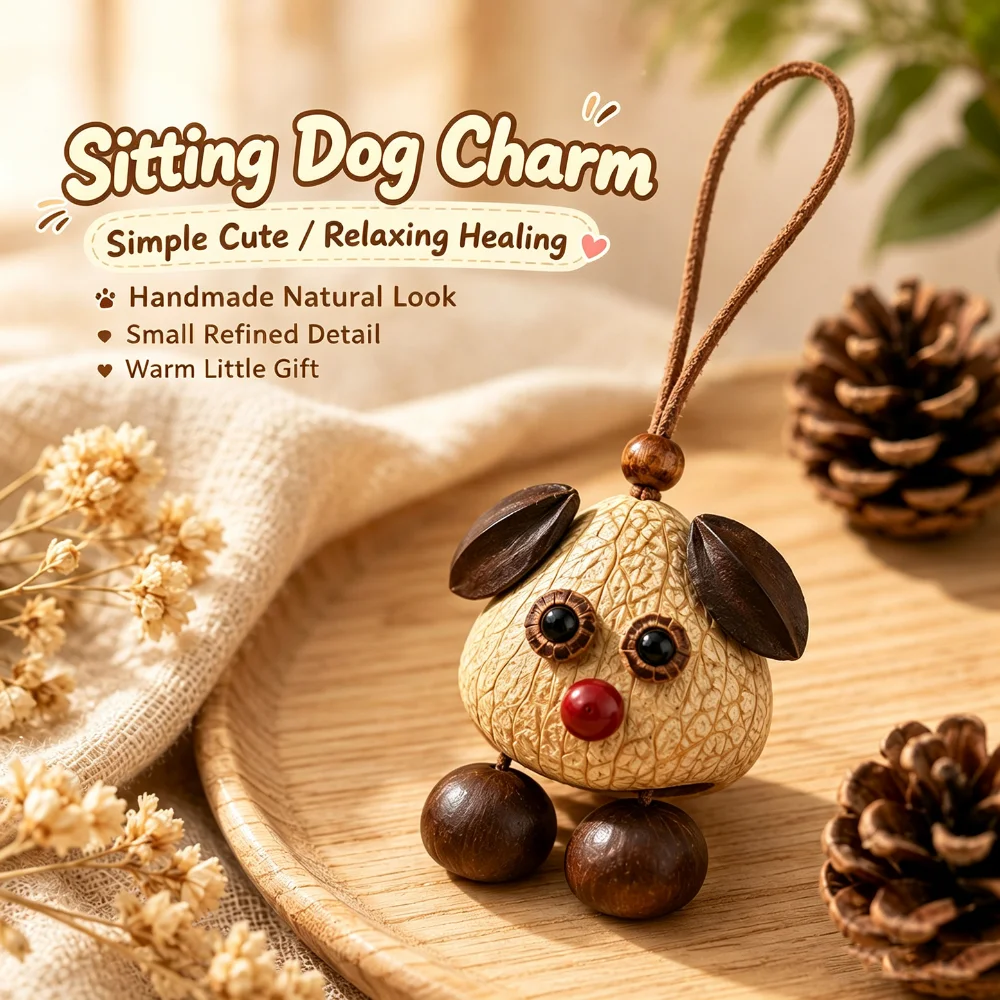 Adjustable Retractable Tongue Fruit Shell Puppy Pendant Handmade Fruit Shell Puppy Sticking Out Tongue Pendant Leather Rope