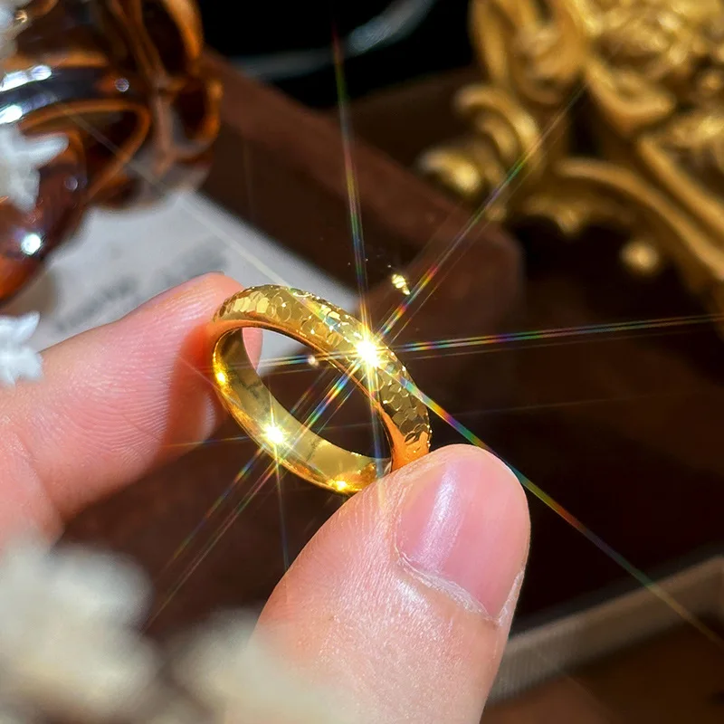 Light luxury sand gold burst flash broken gold loach back ring solid broken Bing Bing element ring lady ring gift 9999gold