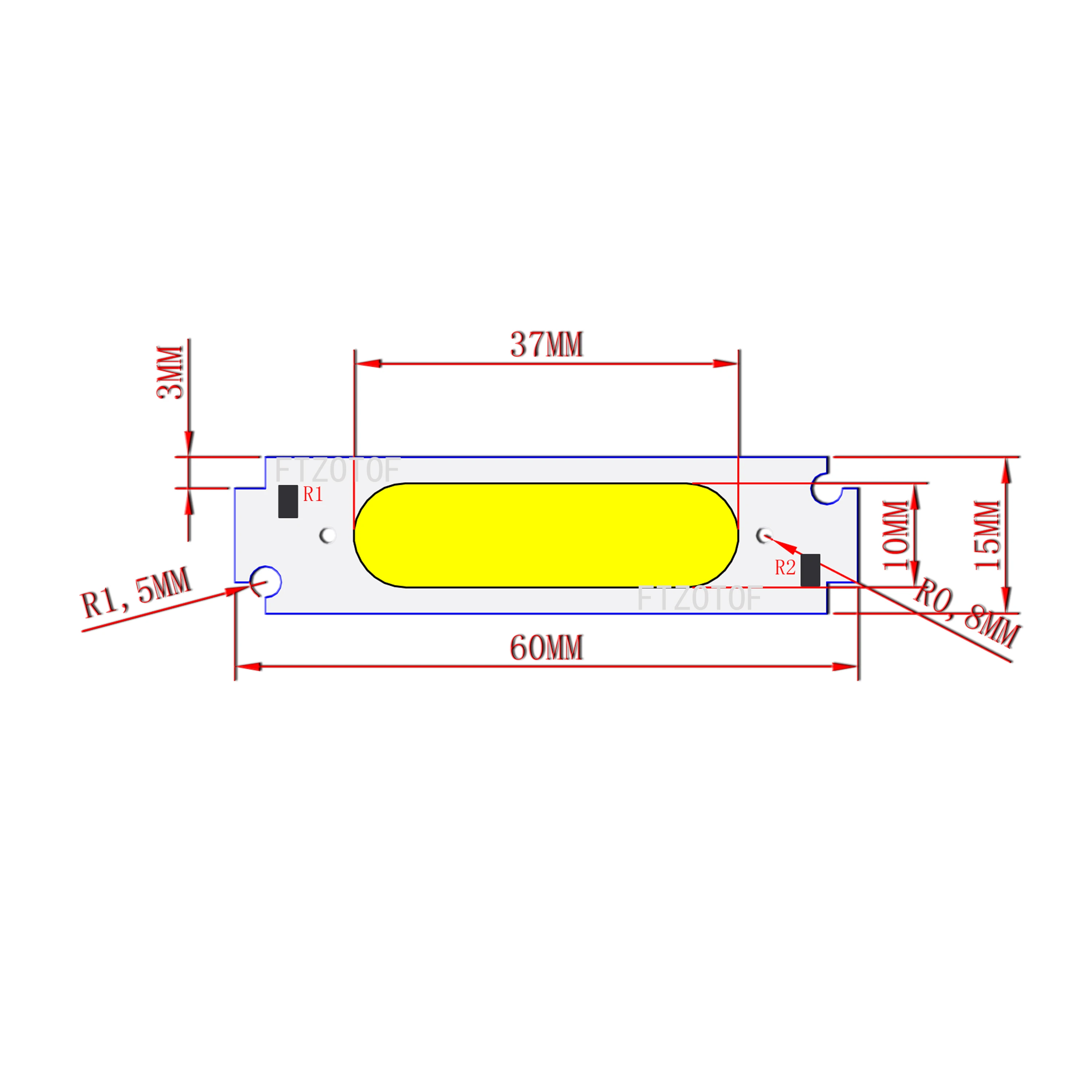 FTZOTOF 60*15mm COB LED Light Source Bulbs 2W Module Chip Strip Onboard For DIY Car Work Home Lamps DC 12V Color LED Laser Diode