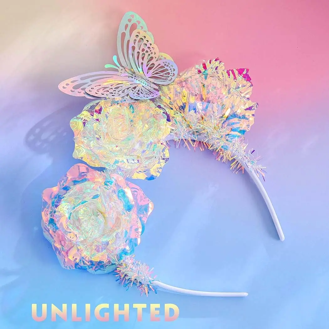 1-Pack LED Flashing Butterfly Headband, Bright Laser Flower Design, Atmosphere-Boosting, Ideal for Women's Party & Gifting