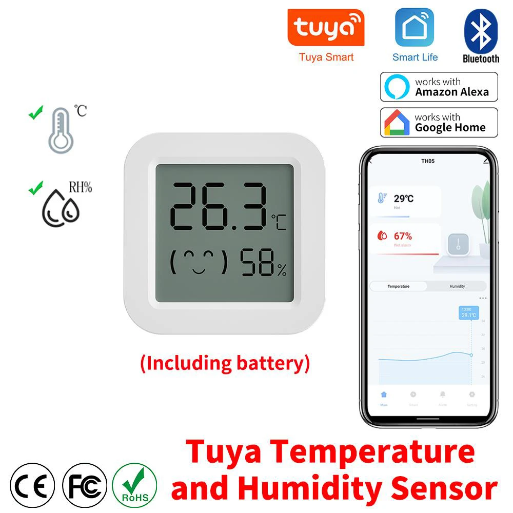 투야 와이파이 온도 및 습도 센서, 스마트 라이프, LCD 디지털 디스플레이, 무선 온도계, 알렉사 구글 홈과 연동 