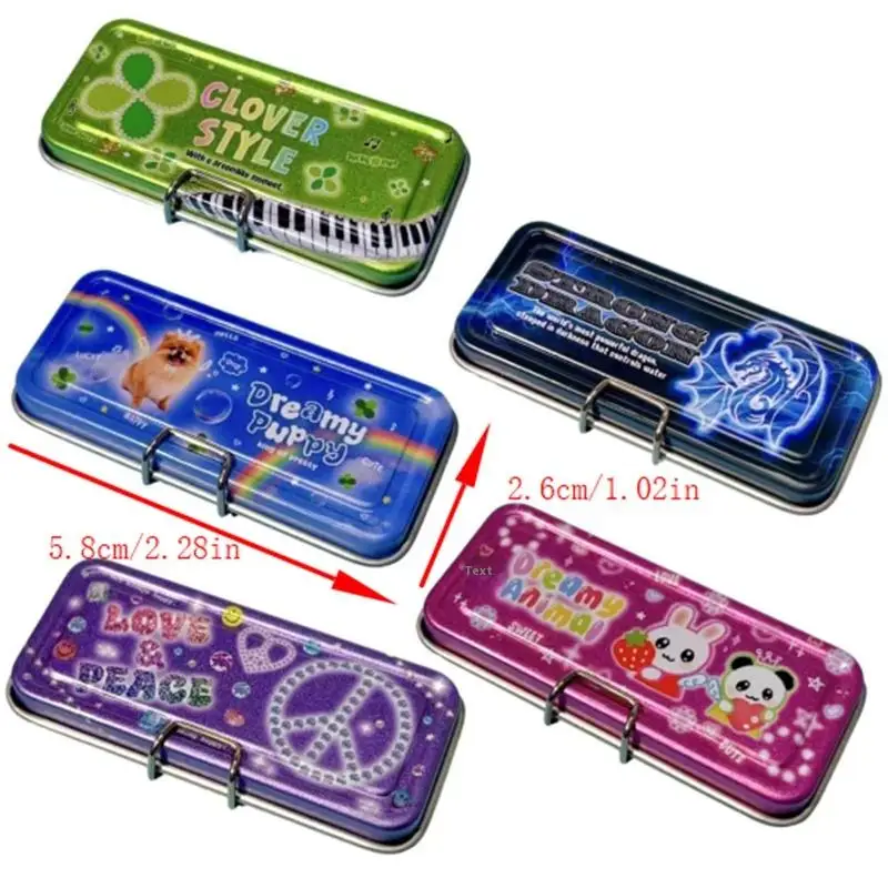 Dollhouse Miniature Double Layer Iron Pen Ruler Measuring Tape Scissors Pencil Box Model Micro Landscape Decor Pretend Play Toy