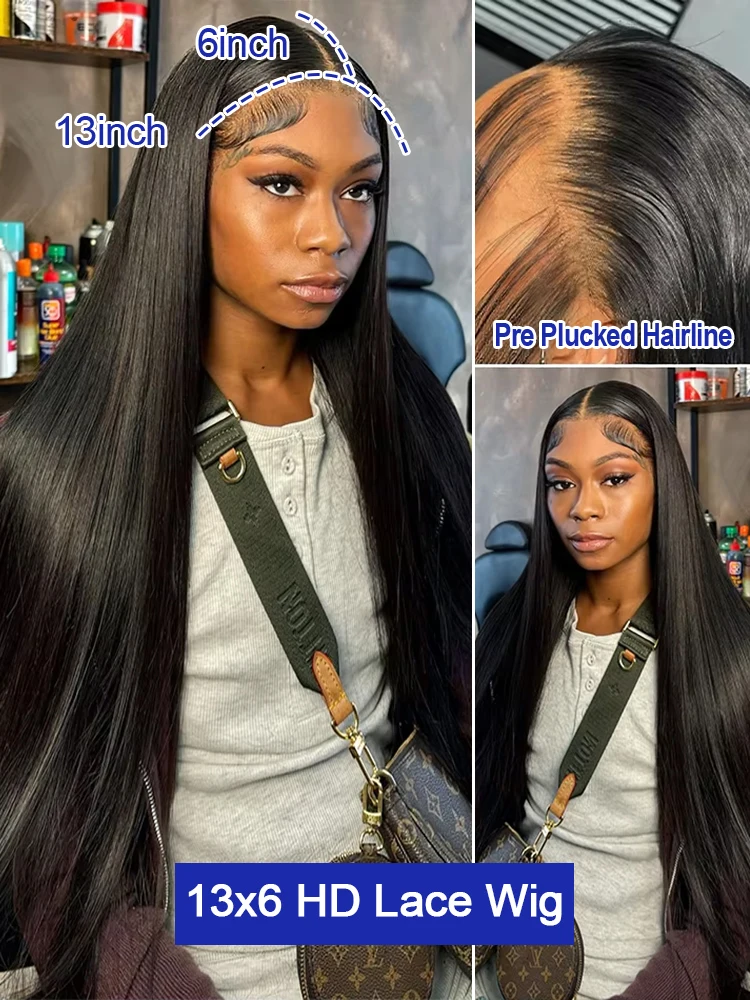Brazilian 40 Inch Real 250 Density Glueless Hd Lace Frontal Human Hair Wigs Bone Straight 13x4 13x6 Hd Lace Front Wig For Women
