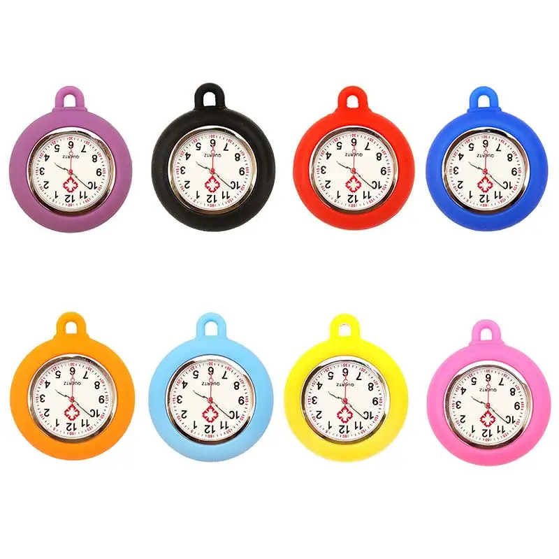 NEW Nurse Doctor Unisex Colourful Silicone Pocket Watches Clock Head Face Parts For Badge Reel Keychains Lanyards Key Rings Rope