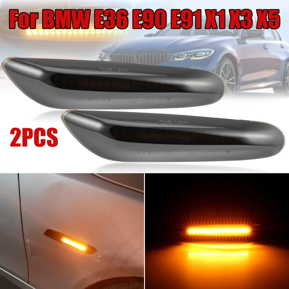 SALE  2Pcs Smoked LED Light Dynamic Side Marker Turn Signal Lamp For BMW E36 E90 E91 E92 X1 X3 X5 Car Accessories Dropshipping