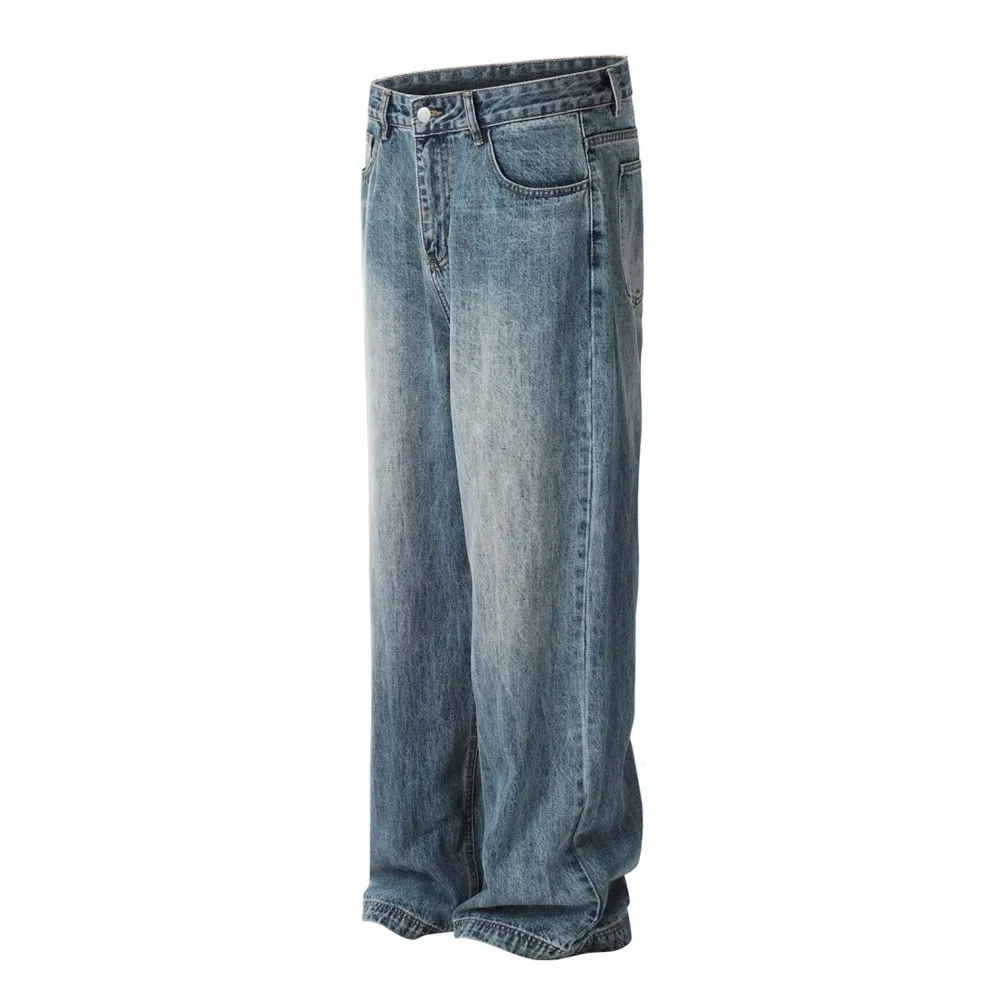 Jeans lavados desgastados para homens, atmosfera de rua alta, calças retas casuais soltas, calças largas americanas grandes