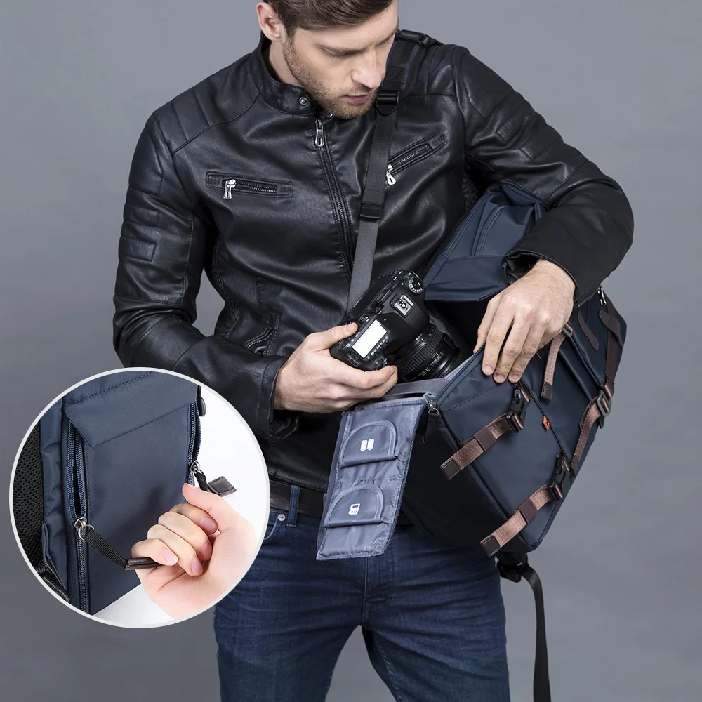 K & F Concept zaino per fotocamera impermeabile multifunzionale 20L elegante borsa per fotocamera DSLR/SLR adatta a Laptop da 15.6 pollici con cinghie per treppiede