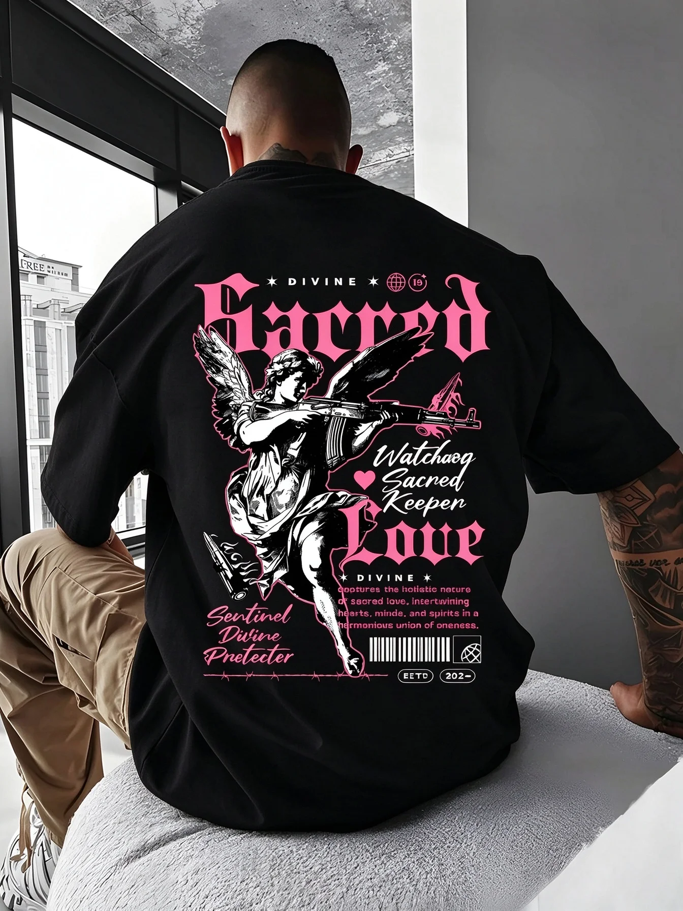 2026 New Y2K Art Family Matching Oversized Unisex T Shirt Gothic Angel Back Graphic Tee Vintage Streetwear Cotton Top