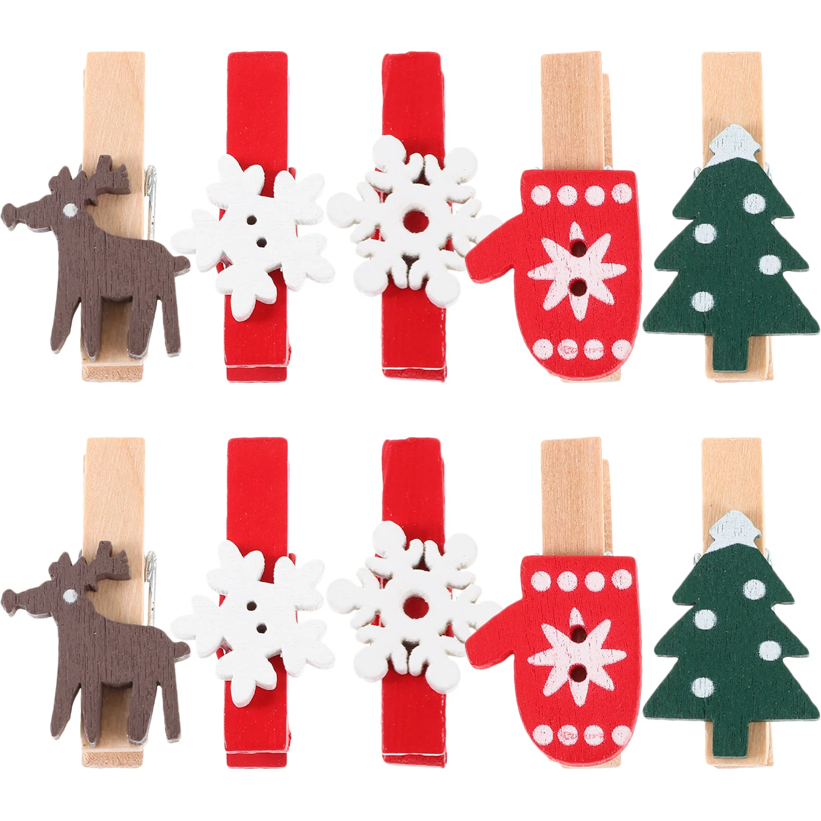 

125Pcs Mini Christmas Wood Clips Cartoon Photo Holder Clamps for Xmas Tree Window Door Decoration Festive Note Display