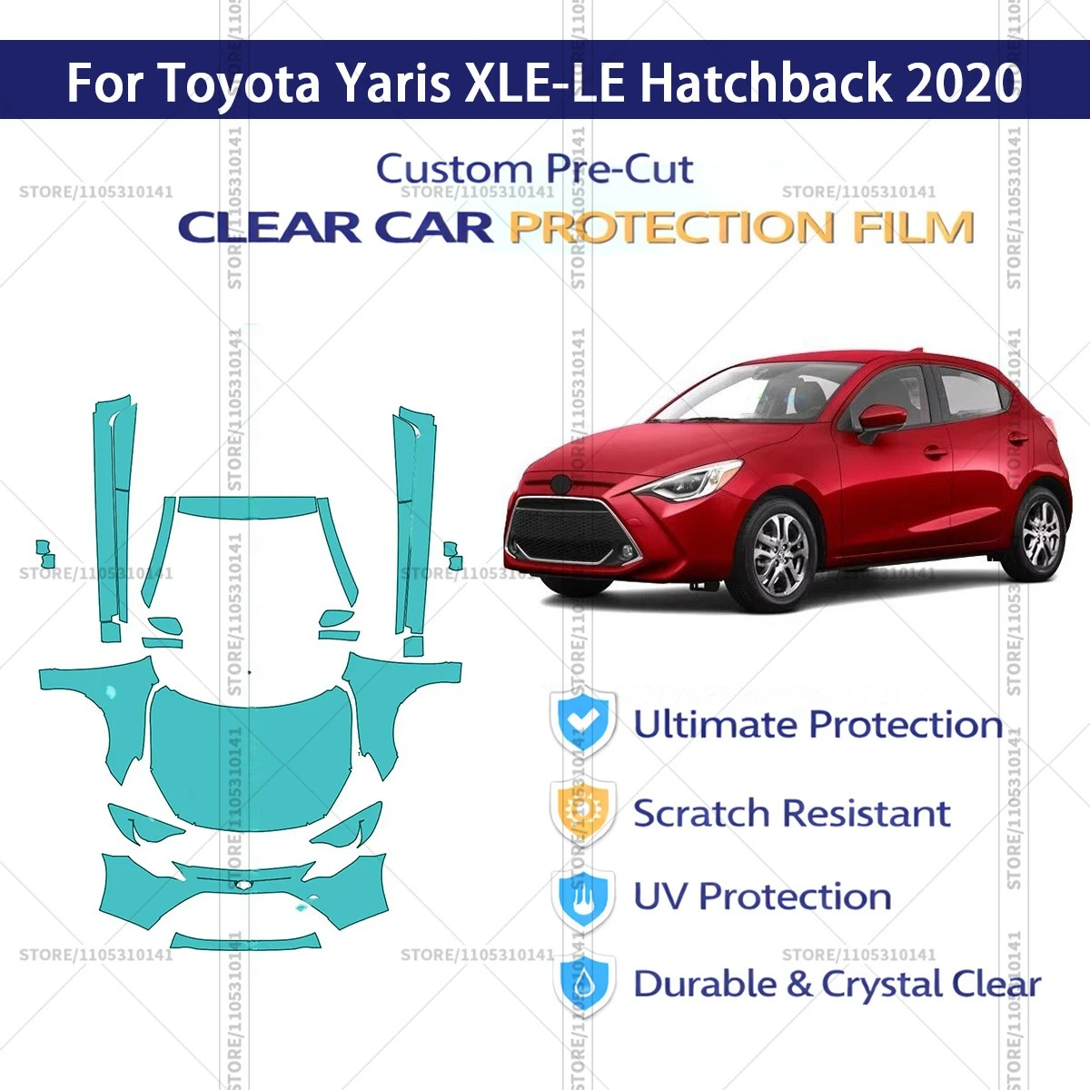 Pre-Cut Paint Protection Film PPF Transparent Car Film Automotive PPF  Front Kit-Rockers For Toyota Yaris XLE-LE Hatchback 2020