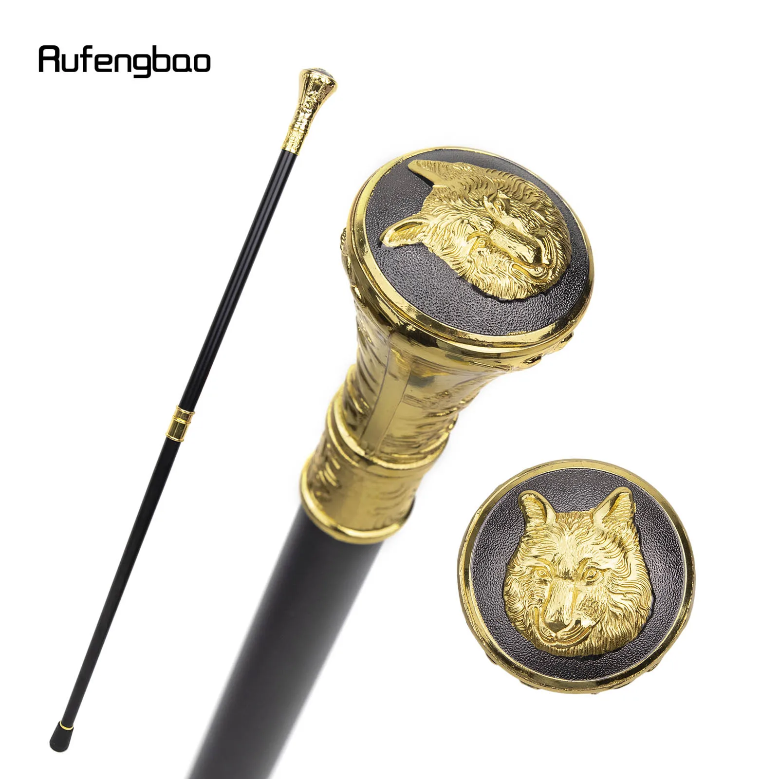 Gold Luxury Wolf Head Totem Relief Walking Cane Fashion Decorative Walking Stick Gentleman Elegant Cosplay Knob Crosier 93cm