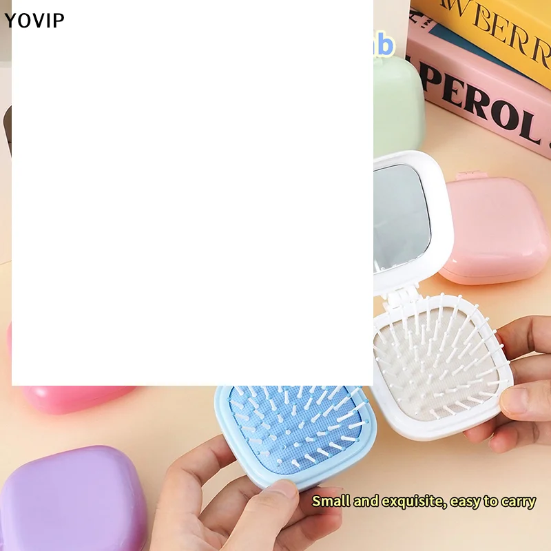 لطيف الحلوى الملونة وسادة هوائية مشط صغير الحجم السفر المحمولة تدليك مشط للطي مرآة مشط المرأة فرشاة شعر أداة التصميم