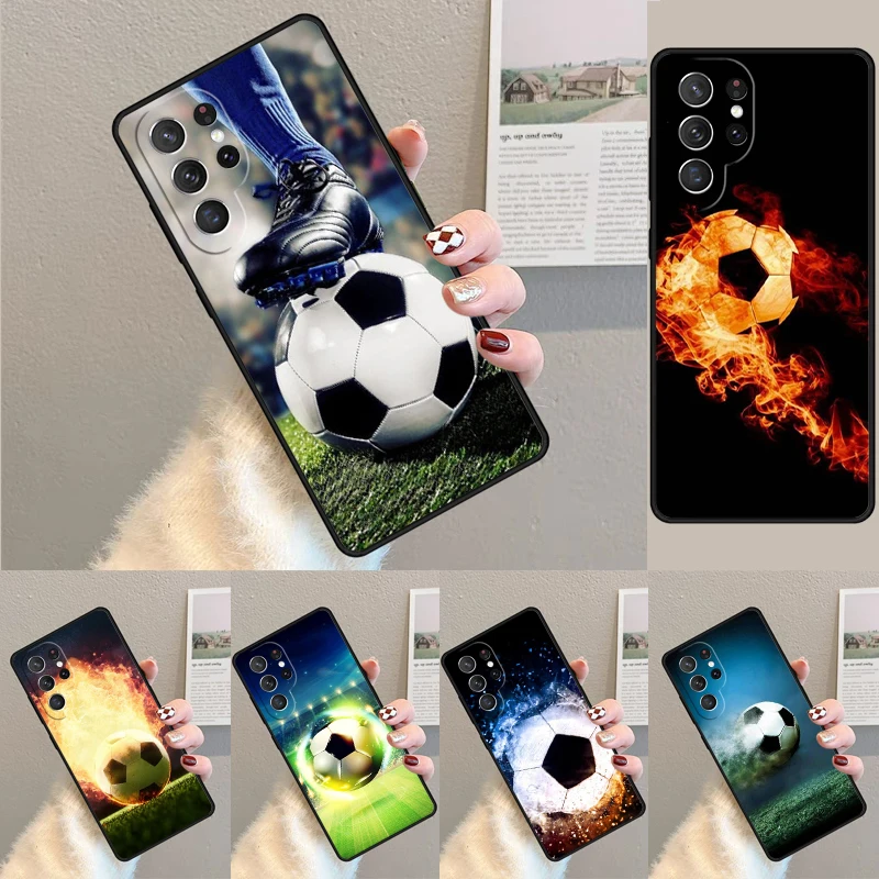 Cover For Samsung Galaxy S24 Ultra S21 S22 S8 S9 S10E Note 10 20 Plus FE S23 Fire Football Soccer ball Phone case Coque