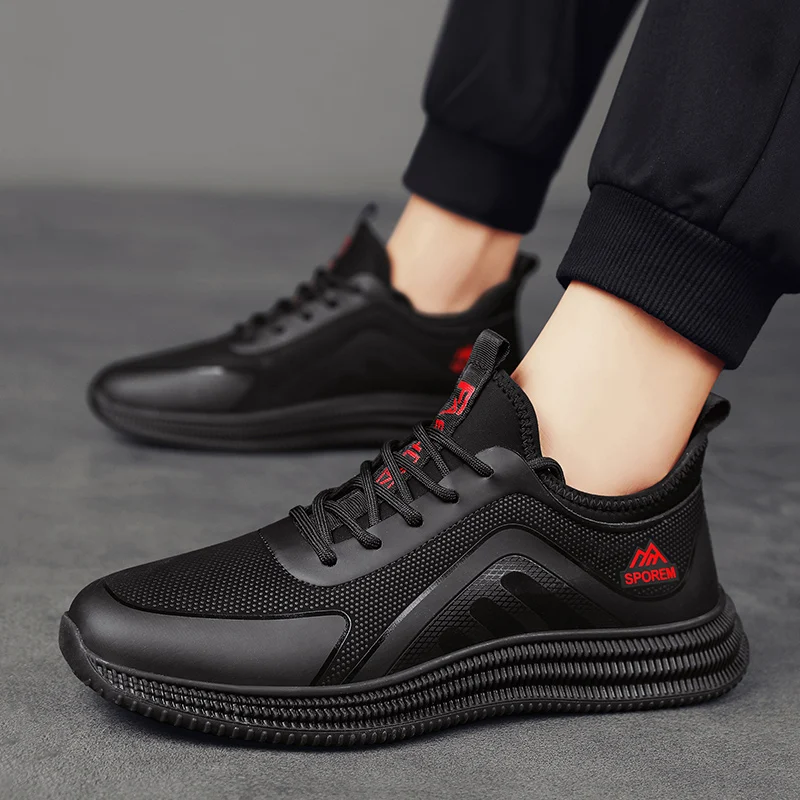 New Hot Sale Men's Black Sneakers Lightweight Walking Casual Sneaker Flat Non-Slip Comfortable Running Shoes Men Gym Sport Shoes