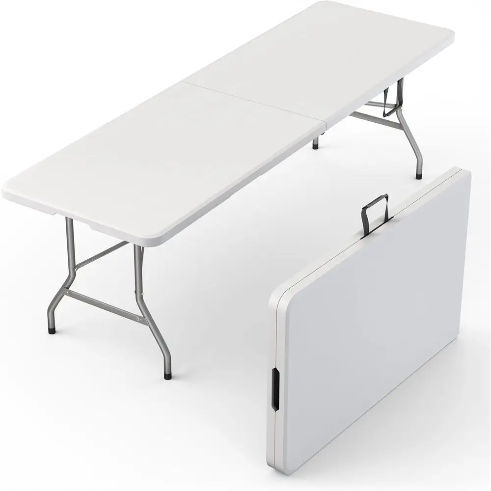 8 eet oldable Table with Built in Handle & Steel Legs | Heavy Duty Portable | Perect or Party, Dining, Wedding, Events, Picnic I
