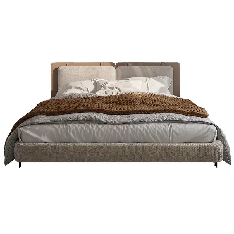 

&c High End Modern Minimalist Bed Furniture Italian Tatlin Bed Set King Size Bedroom Upholstered Fabric Wooden Frame Queen