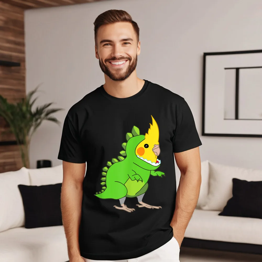 Cute Parrot Dinosaur Cockatiel Birb Cool T-shirts Dad 100% Cotton Funny Tops Tees Tee-Shirt Short Sleeve Special Round Collar