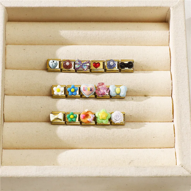 جديد 1 قطعة القوس عقدة زهرة الحب القلب الذهب اللون الإيطالية سحر الروابط صالح 9 مللي متر الفولاذ المقاوم للصدأ سوار المرأة DIY بها بنفسك صنع المجوهرات