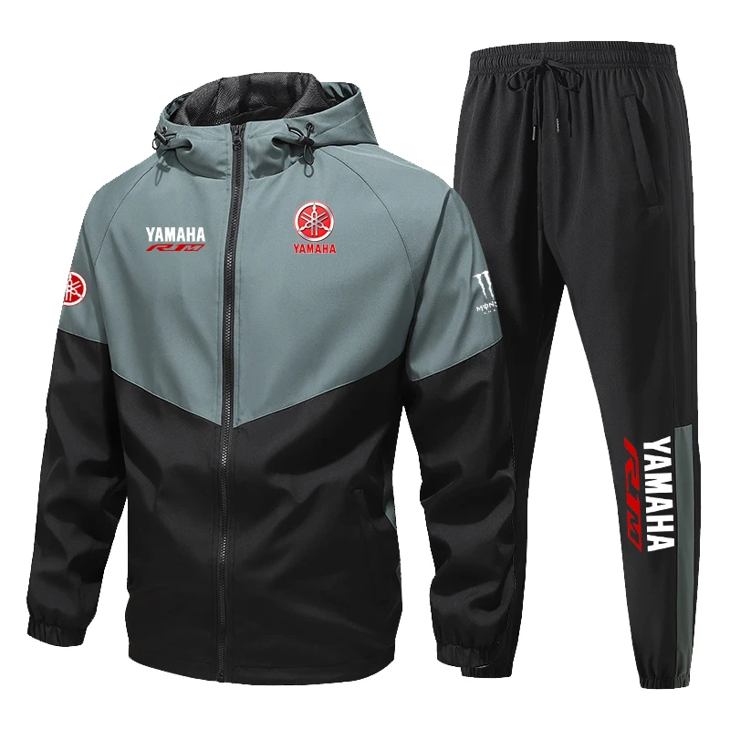 Yamaha logo spring-autumn men's hooded sport casual collection style set. New style sport jacket. Suitable for jogging and cycli