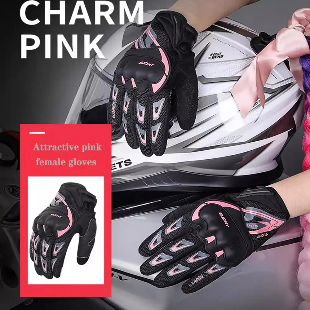 

Summer Motorcycle Breathable Riding Gloves Pink Men Women Motocross Racing Cycling Luvas Moto Motorbike Full Finger Guantes gp