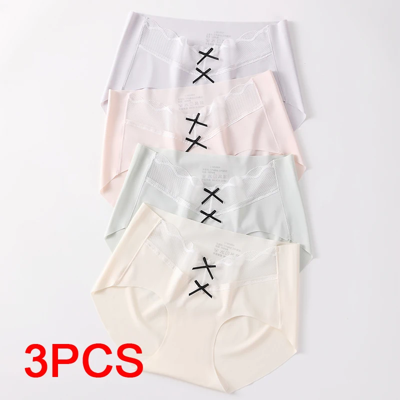 3Pcs Fashion Women's Panties Set Underwear for Women Ice Silk Transparent Linergie Lingerie Sexy Briefs Lady Triangular