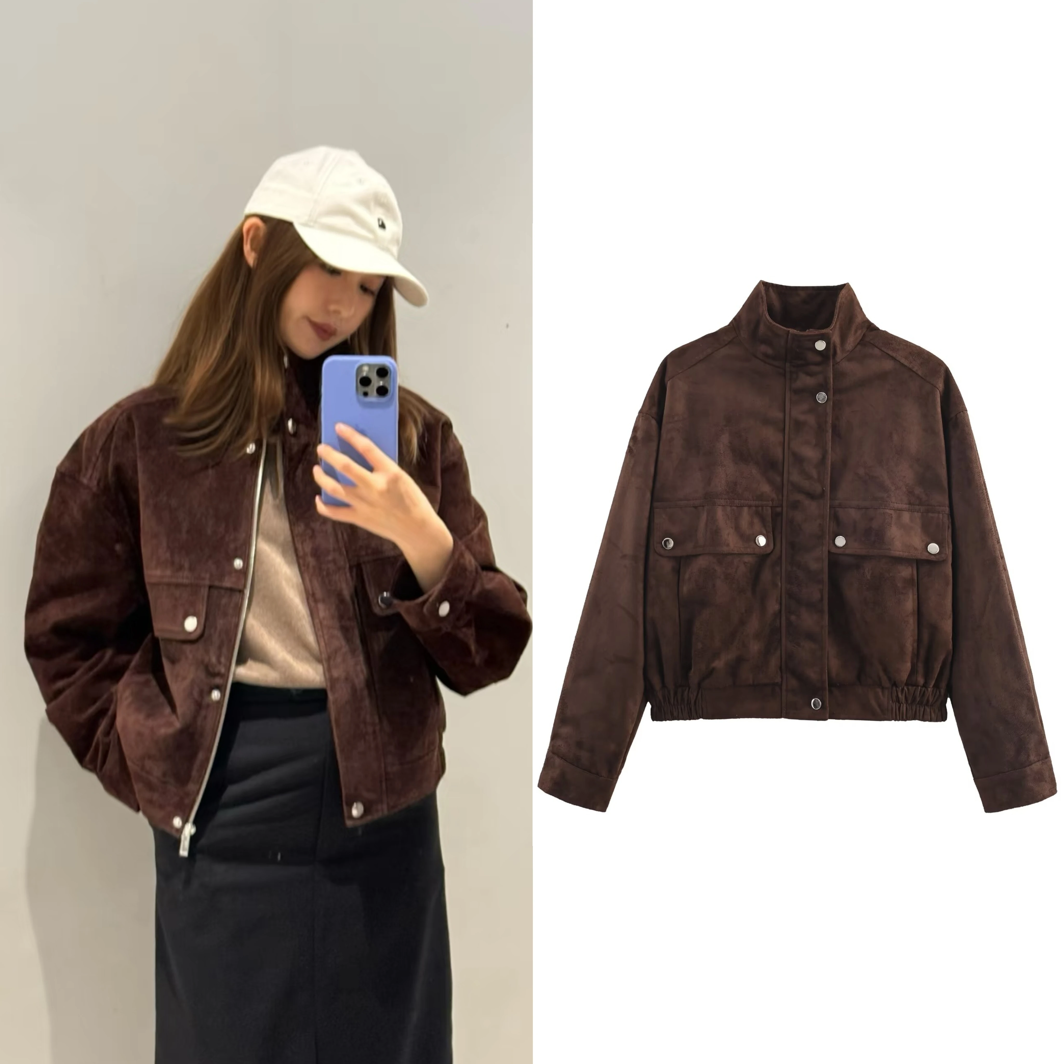 

Женское пальто, осень 2021, новый стиль, каштаново-коричневый, замшевая куртка-пилот с длинными рукавами, повседневная модная универсальная куртка