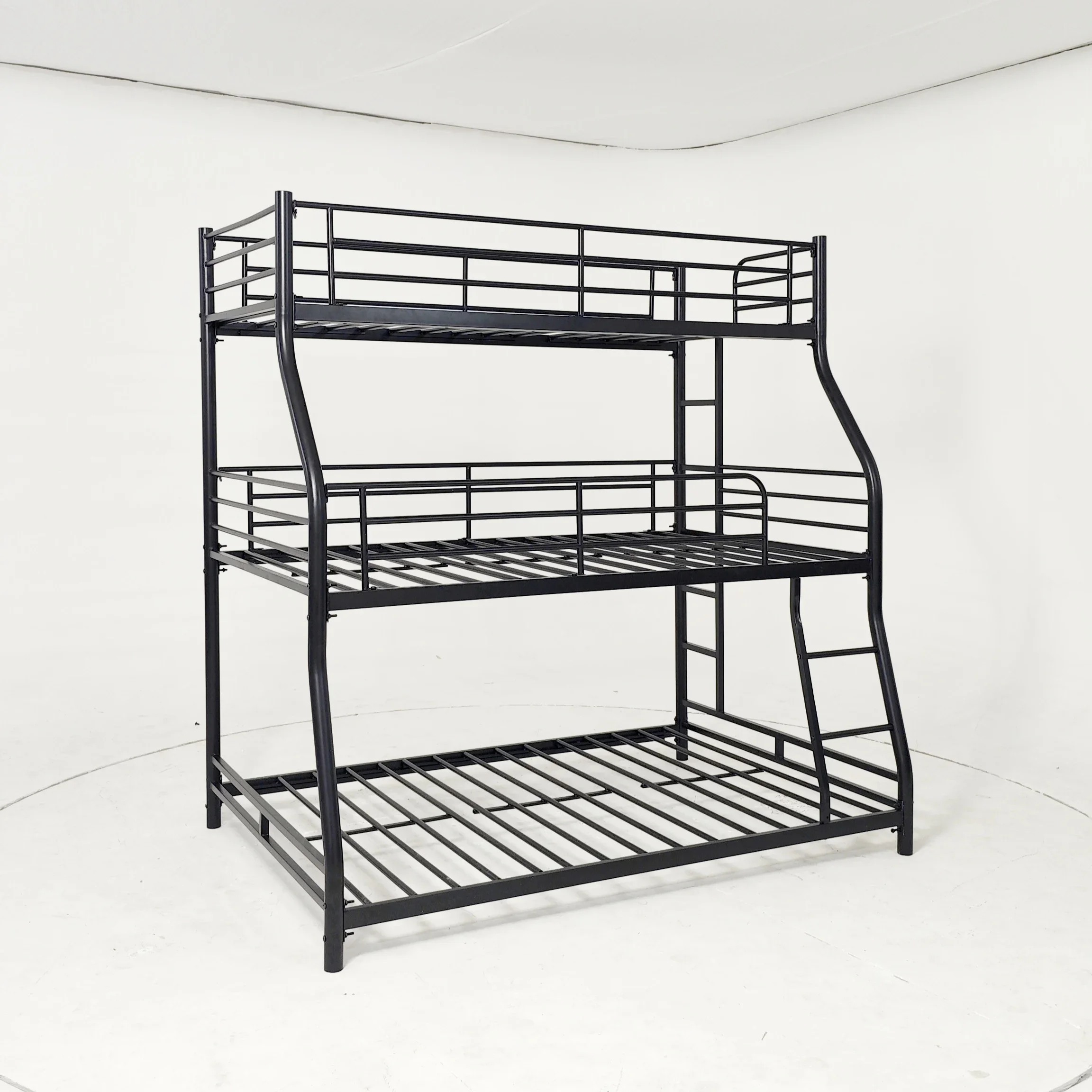 EN747 Factory Oem Triple metal bed Iron bed frame Hotel Dormitory 3 tier metal bunk beds frame with 2 ladders