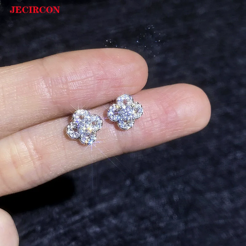 

JECIRCON S925 Sterling Silver Stud Earrings, 0.2 Carat Moissanite Flower Design, Luxury Elegant Versatile Ear Jewelry for Women
