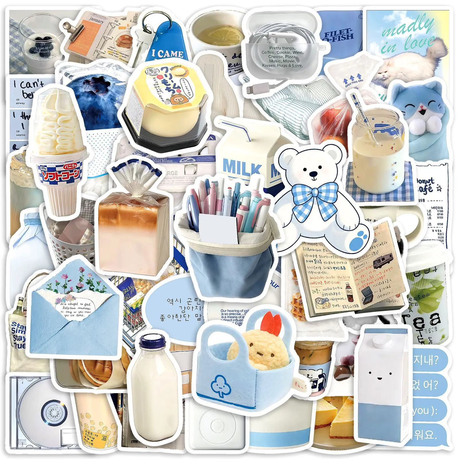 

50-Pack Ins Pale Blue Creamy Artistic Graffiti Stickers DIY Waterproof Decals for Phone Laptop Helmet Guitar Stationery Notebook