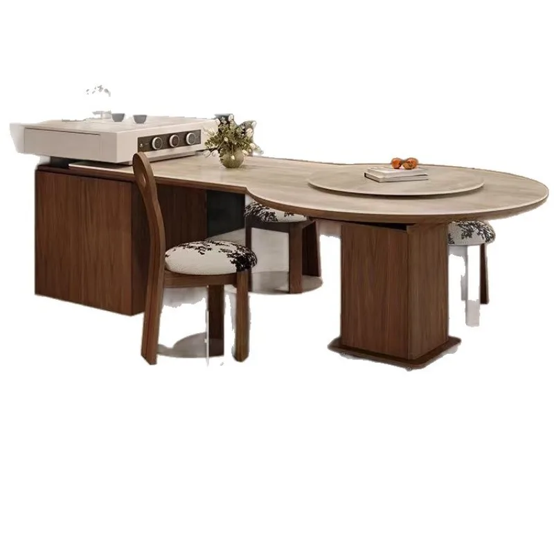 All-in-one household modern retractable round table multi-functional restaurant high-end storage variable Nakajima