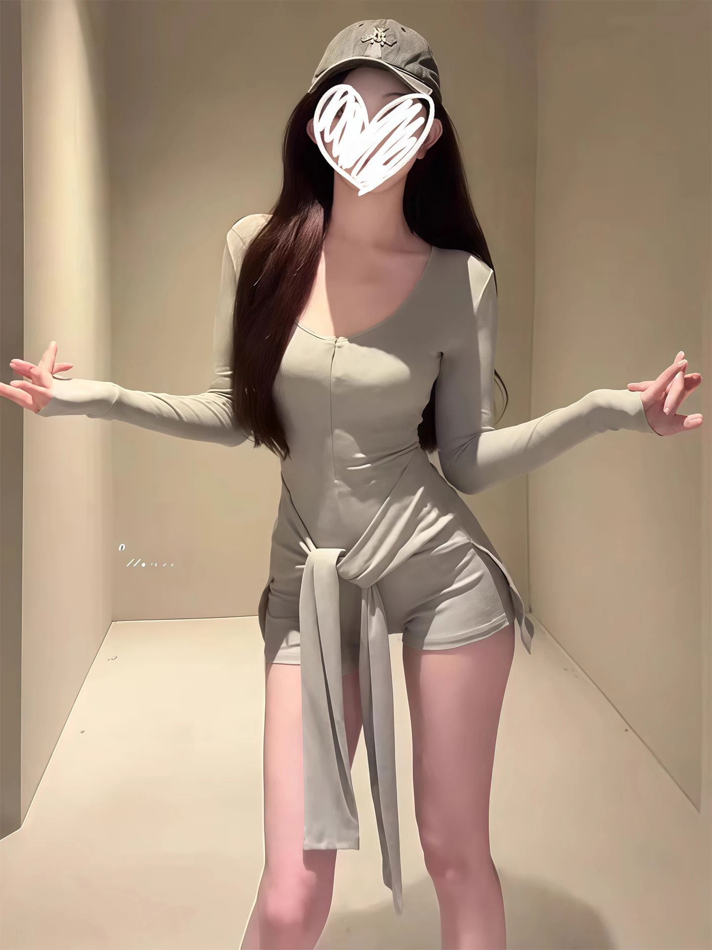 

Ele V-Ne Long Sve Onesie Women's Spring New Outerwear awl Waist-Bound ort Pants Two-Piece Set High Waist Lycra