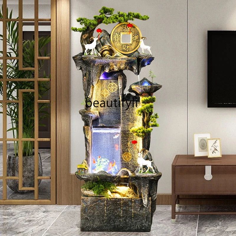 Feng Shui wheel rockery water curtain wall fish tank circulation water generation office flowing water ornament floor decoration