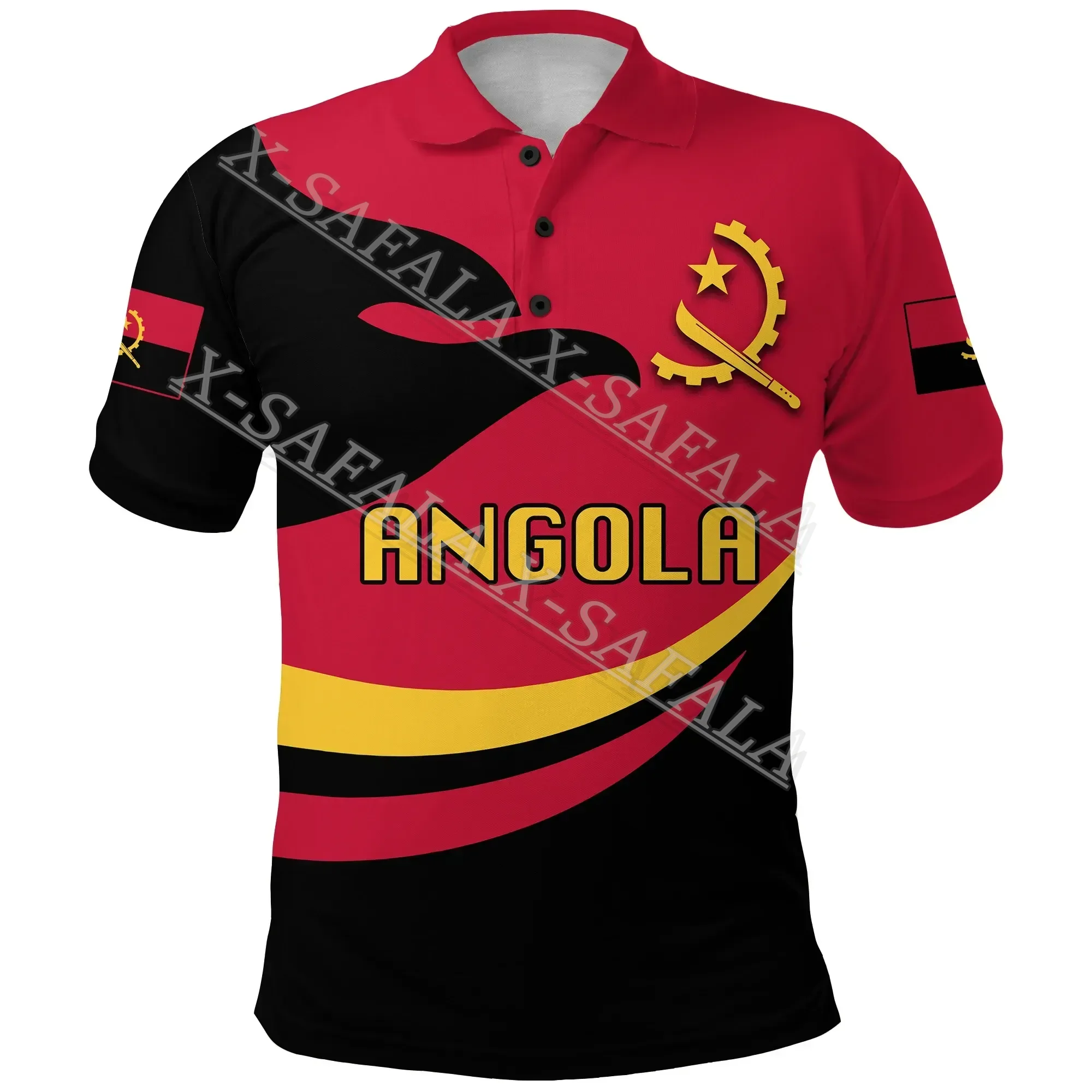 

Angola Flag Country Emblem National Polo Shirt Customed Name Mens Black And White Basket Personalized Disc Golf Shirts-2