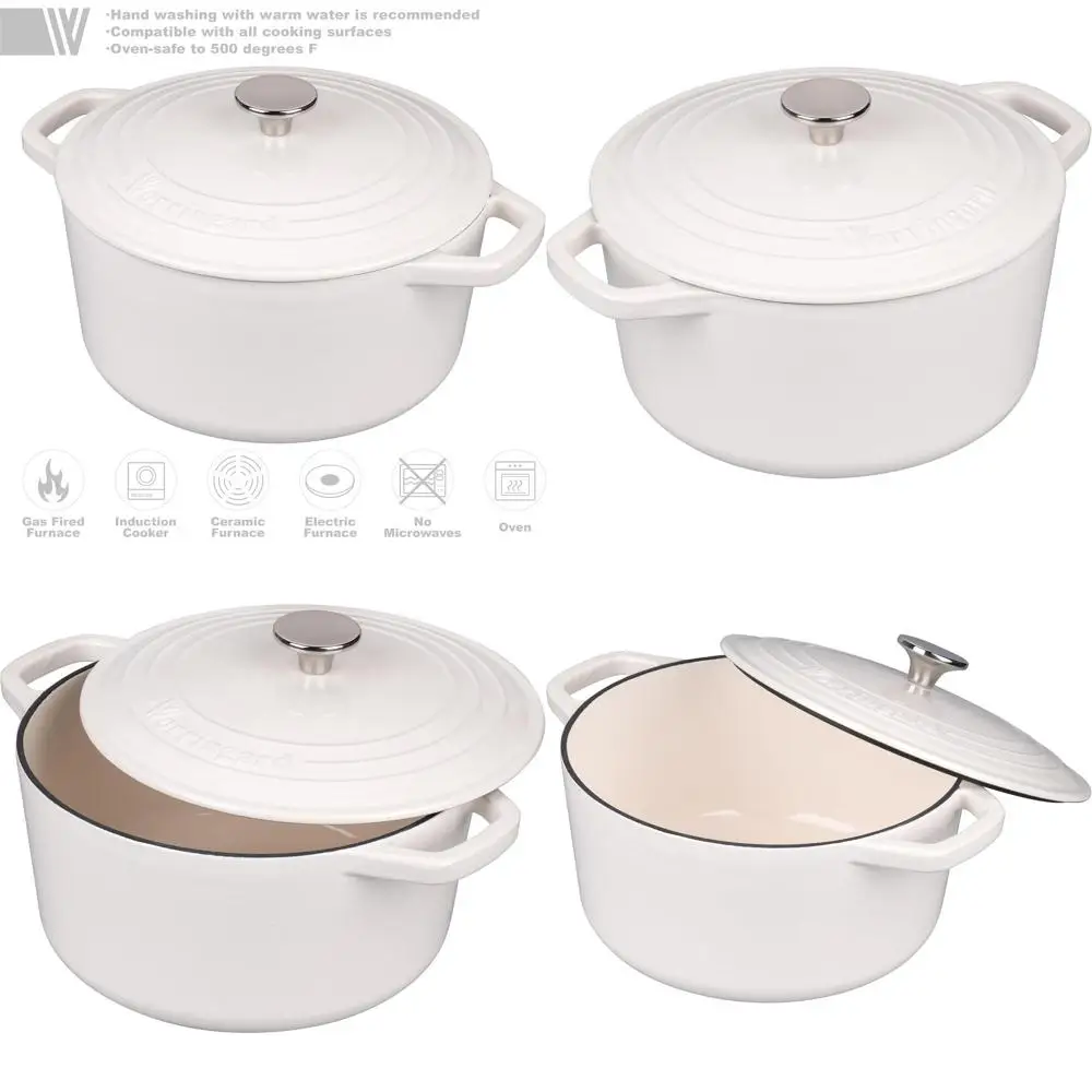 

Белая 6-квартная круглая эмалированная чугунная голландская духовка с крышкой для выпечки хлеба, включая стартовый набор для приготовления на закваске