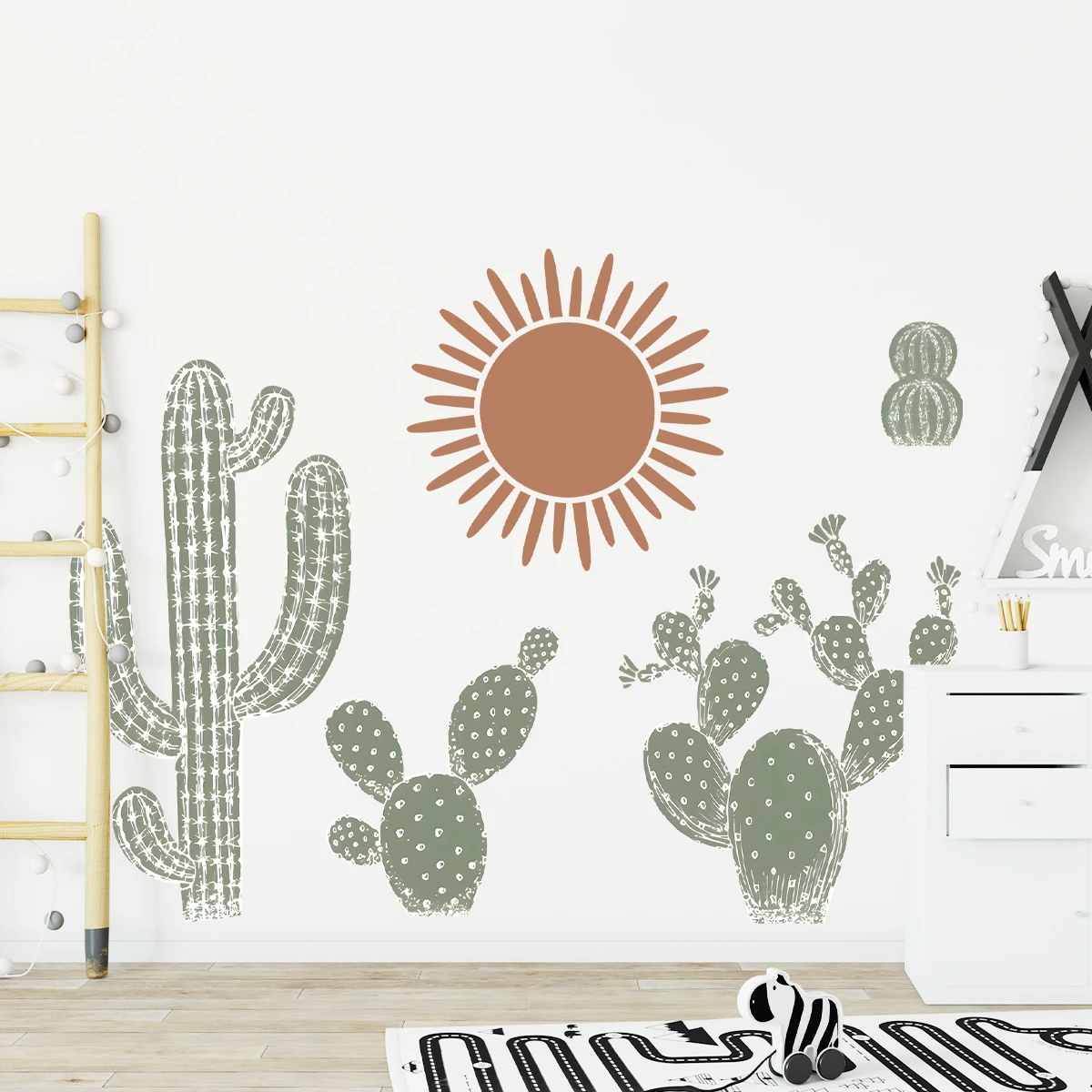 Cartoon Cute Cactus Boho Wall Art Wall Stickers Removable for Bedroom Living Room Nursery Decoration Wall Decals