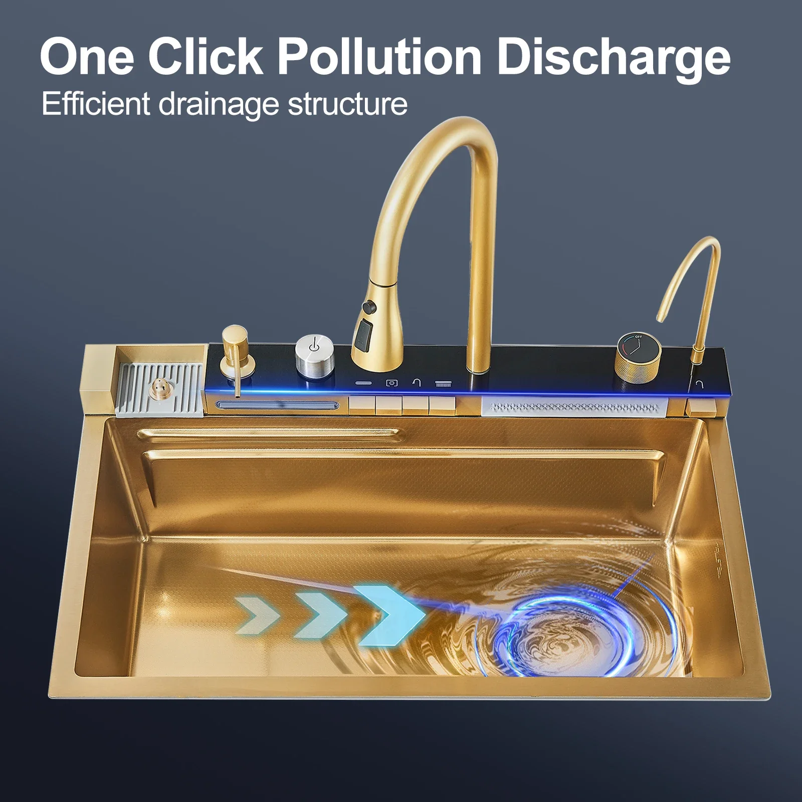 handmade kitchen sink nano black gold glass washer sink defrosting board kitchen tap Multi function kitchen sink set