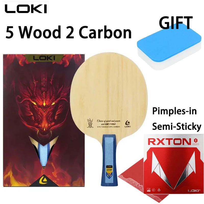 

LOKI RXTON 7 Pro Table Tennis Blade 5 Wood 2 Carbon OFF+ Ping Pong Racket with RXTON ⅠRubber for Advanced Player Fast Attack