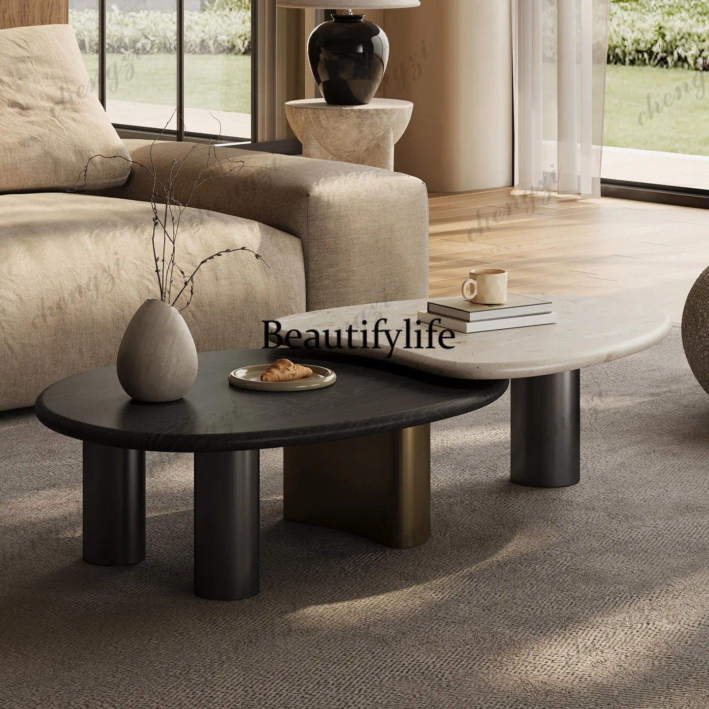 Light luxury high-end special-shaped telescopic coffee table microcrystalline stone countertop modern, living room