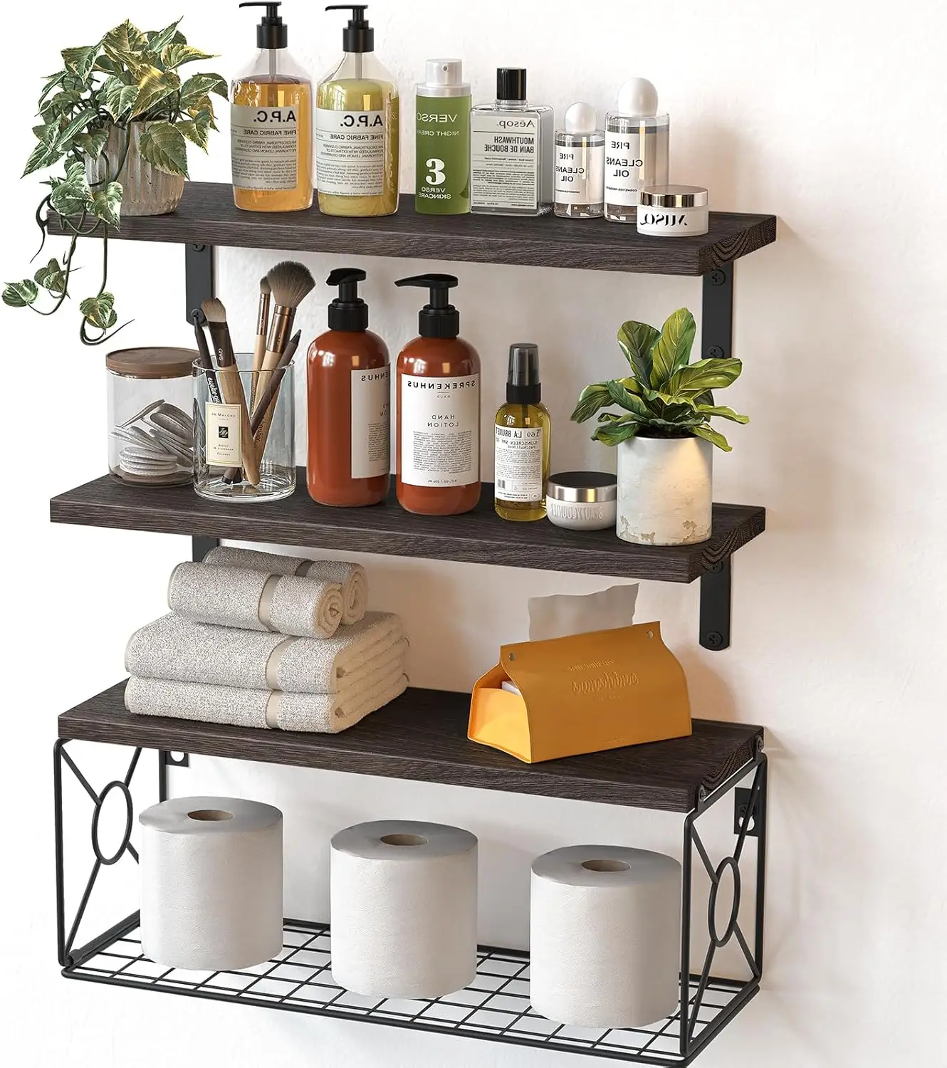 

Amada Bathroom Shelves Over Toilet with Storage Basket, Floating Wall Shelf for Home Organization & Wall Decor, Bathroo